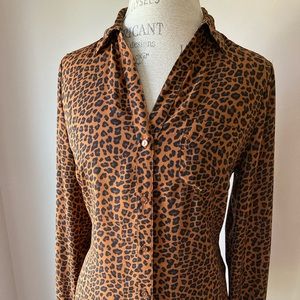 Leopard print button-down blouse